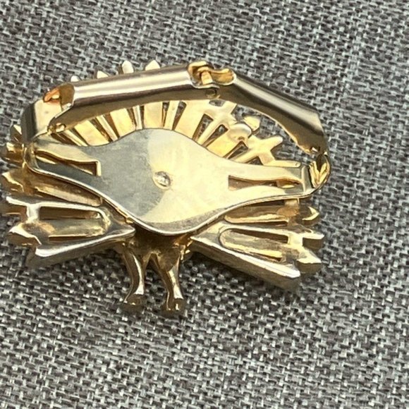 Vintage Scarf Clip As Is Peacock Gold Emerald Green Clear Rhinestone Retro Bird - Picture 9 of 11